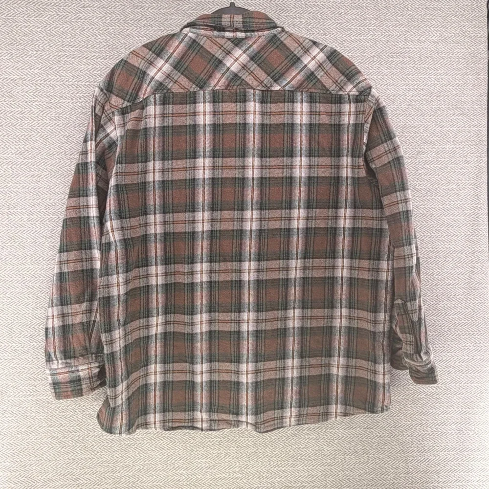 Dickies Mens 2XL Plaid Flannel Shirt Brown Green Long Sleeve Cotton Workwear